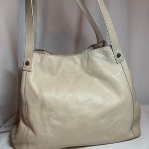 American Leather Co Cream Textured Leather Three compartment Shoulder Bag